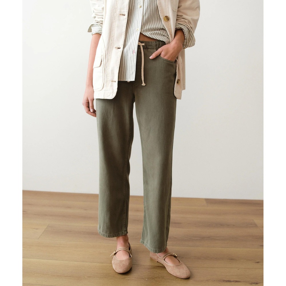 Marine Layer Ella Straight Leg Twill Pants Olive Small New With Tags